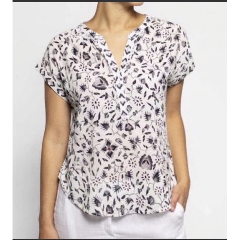 Xirena Printed Short Sleeve Blouse Size Small Floral